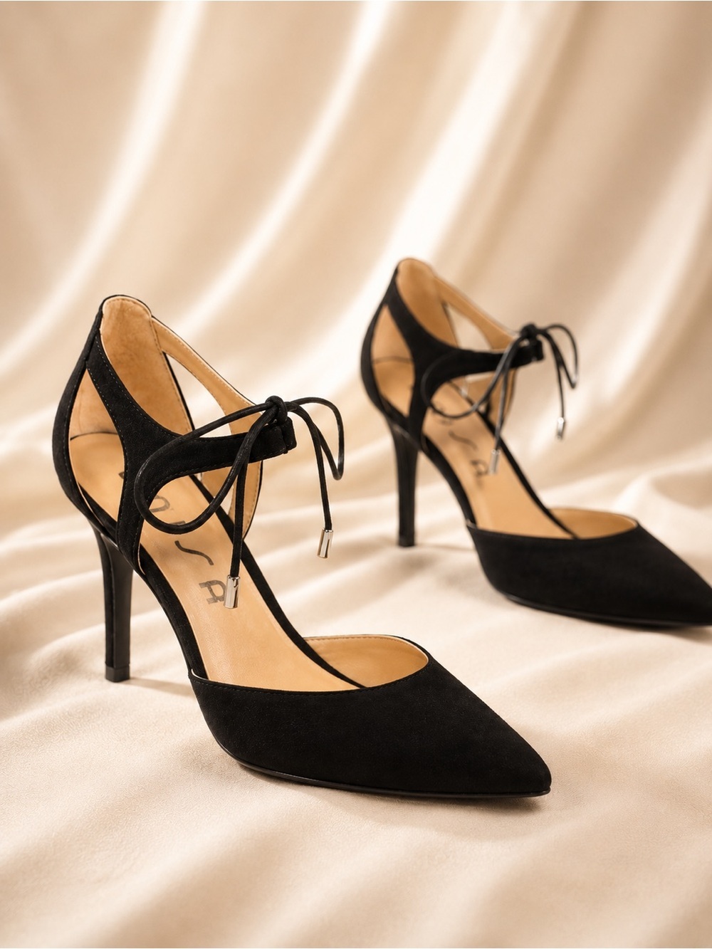 NWOT Unisa ‘Amabelle’ Black Vegan Suede Ankle Tie Stiletto Pumps Size 11